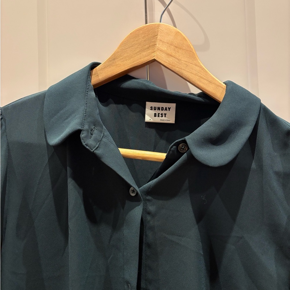 Sunday Best Green Button Down Shirt with Rounded Collar